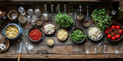 ai generiert klassisch Pasta auf Küche Hintergrund. Diät und Essen Konzept. foto