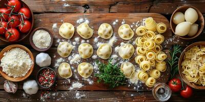 ai generiert klassisch Pasta auf Küche Hintergrund. Diät und Essen Konzept. foto