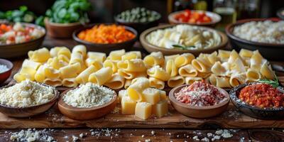 ai generiert klassisch Pasta auf Küche Hintergrund. Diät und Essen Konzept. foto