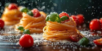 ai generiert klassisch Pasta auf Küche Hintergrund. Diät und Essen Konzept. foto