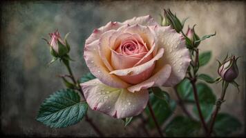 ai generiert Erfassen das Wesen von Gelassenheit, ein atemberaubend Rosa Rose geschmückt mit funkelnd Wasser Tröpfchen. foto
