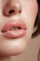 ai generiert natürlich aussehend Lippe Augmentation im Sanft Rosa foto