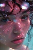 ai generiert Wasser- glühen Modells Nahansicht unter Wasser im Rosa foto
