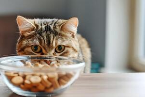 ai generiert neugierig Schnurrhaare Katze herrlich behandeln Erkundung foto