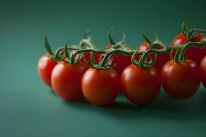 ai generiert Kirsche Tomaten auf das Ranke foto