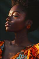 ai generiert afro schick Eleganz schön Frau im Ankara Muster Mode foto