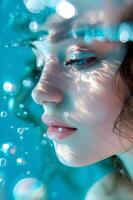 ai generiert zauberhaft Schönheit schön Modell- mit Meerjungfrauenkern Stimmung foto