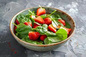 ai generiert Beere Glückseligkeit Medley Erdbeere und Spinat Salat Schnappschuss foto