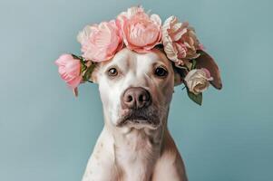 ai generiert Hund tragen Blume Krone foto