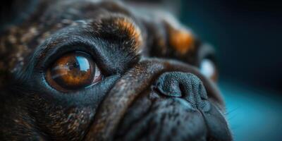 ai generiert Bulldogge Augen Makro Fotografie. inländisch reinrassig Hund. Haustier Pflege. foto