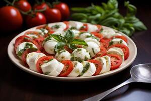 ai generiert beschwingt Mozzarella Tomaten Basilikum. generieren ai foto