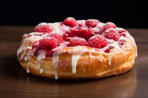 ai generiert flockig Himbeere dänisch Brötchen. generieren ai foto