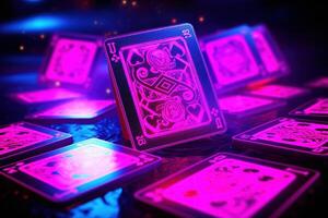 ai generiert unterhaltsam Neon- abspielen Karten. generieren ai foto