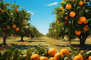 ai generiert riesig Orange Baum Feld. generieren ai foto