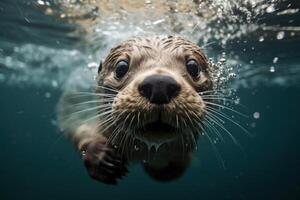 ai generiert anmutig Otter unter Wasser schwimmen. generieren ai foto