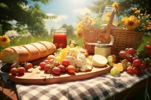 ai generiert bukolisch Picknick Frühling Wiese. generieren ai foto