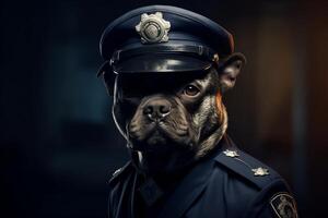 ai generiert uniformiert Polizist Hund beim Straße. generieren ai foto