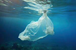 ai generiert verzerrt Plastik Tasche unter Wasser. generieren ai foto