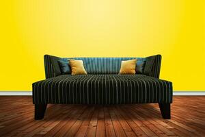 schwarz Couch mit Gelb Kissen foto