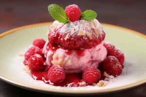 ai generiert köstlich Puff Himbeeren Dessert Lebensmittel. generieren ai foto