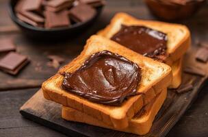 ai generiert getoastet Brot mit Schokolade Verbreitung foto