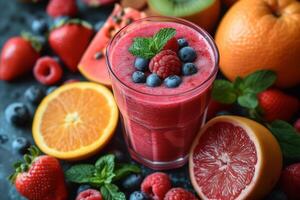 ai generiert beschwingt Smoothie erregt durch bunt Früchte foto