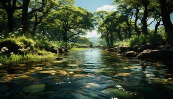 ai generiert still Szene Natur Schönheit reflektiert im ein friedlich Wald Teich generiert durch ai foto