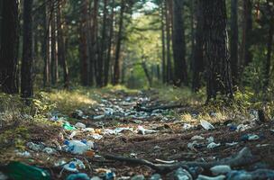 ai generiert Wald Pfad mit Wurf foto