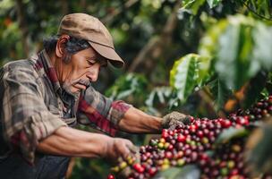 ai generiert Kaffee Ernte im Fortschritt foto