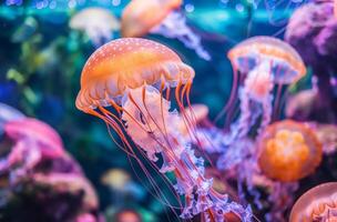 ai generiert entdeckt Qualle im Marine Aquarium foto