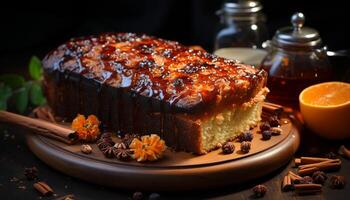 ai generiert Frische und Süße auf ein hölzern Tisch, hausgemacht Dessert Genuss generiert durch ai foto