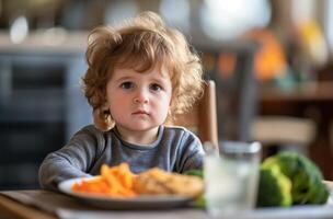 ai generiert Kleinkinder Essenszeit Betrachtung foto