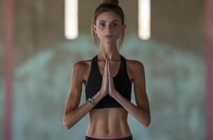 ai generiert schlank jung Frau im Yoga trainieren foto