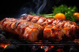 ai generiert Schweinefleisch Grill Teller gegrillt. generieren ai foto