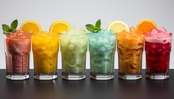 ai generiert erfrischend Sommer- Cocktail mit Zitrusfrüchte Früchte und Minze Blätter generiert durch ai foto