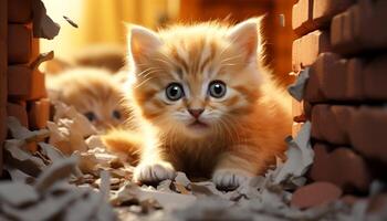 ai generiert süß Kätzchen spielen draußen, starren beim Kamera mit Neugierde generiert durch ai foto
