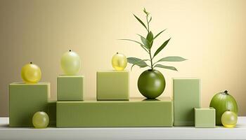 ai generiert frisch Grün Apfel auf modern Tisch, Natur gesund Dekoration generiert durch ai foto