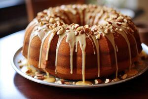 ai generiert köstlich Bundt Kuchen bedeckt mit schmelzen Erdnuss. generieren ai foto