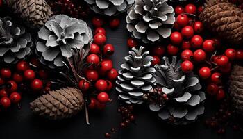 ai generiert Winter Feier Geschenk von Natur, Nadelbaum Baum, Ornament, Schneeflocke Muster generiert durch ai foto