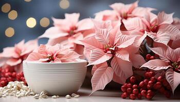 ai generiert Frische von Natur Geschenk, ein Weihnachtsstern blühen im ein Blume Topf generiert durch ai foto