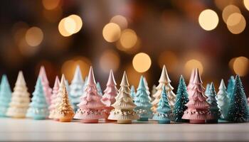 ai generiert Weihnachten Baum glühend mit multi farbig Beleuchtung, umgeben durch Geschenke generiert durch ai foto