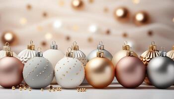 ai generiert Weihnachten Ornament Dekoration, feiern das Jahreszeit mit glänzend Kugeln generiert durch ai foto