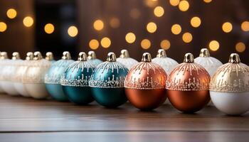 ai generiert Weihnachten Ornament Dekoration glühend im das dunkel, beschwingt Feier Veranstaltung generiert durch ai foto