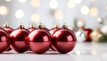 ai generiert glänzend Weihnachten Ornament dekoriert Winter Baum, glühend mit Freude generiert durch ai foto