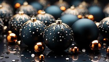 ai generiert Winter Feier glühend, Gold Ornament dekoriert das Weihnachten Baum generiert durch ai foto