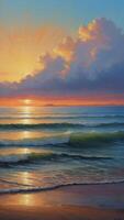 ai generiert Gelassenheit beim Sonnenuntergang Pastell- Farbtöne Gemälde Himmel und Meer foto