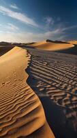 ai generiert Wüste Träume endlos Sand Verschiebung unterhalb riesig Blau Himmel foto