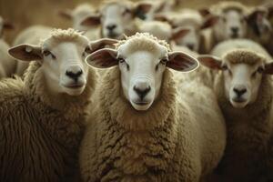 ai generiert Schaf zusammen suchen beim das Kamera. generativ ai foto