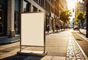 ai generiert Plakatwand Modelle städtisch Werbung Stadt Marketing Design Vertikale Poster Anzeige Bürgersteig Beförderung Konzept foto