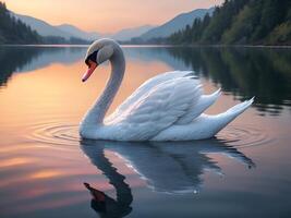 ai generiert Schwan auf das See im Morgen foto